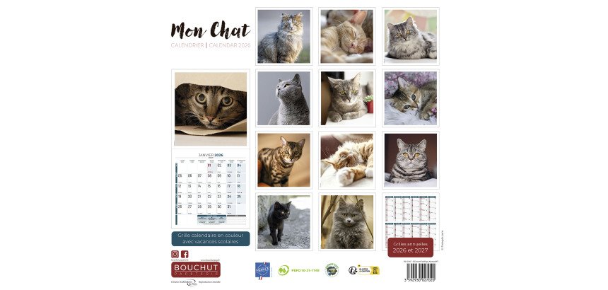 Calendrier souple illustré Chat 30 x 30 cm