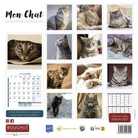 Calendrier souple illustré Chat 30 x 30 cm