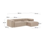 Canapé Blok 3 places beige méridienne à droite 300 cm