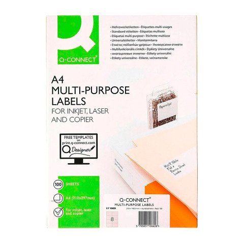 Etiqueta adhesiva q-connect kf10659 tamaño 105x74 mm - Caja con 100 hojas A4