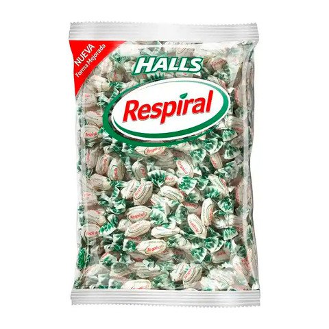 Caramelos halls respiral sabor menta eucalipto bolsa de 1 kg.