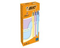 Stylo bille Bic 4 couleurs pastel monochrome rétractable pointe 1 mm - écriture moyenne - Boîte de 12 couleurs assorties
