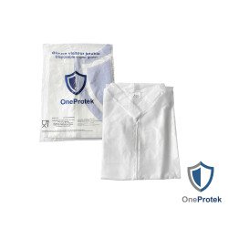 Blouse visiteur jetable blanche à fermeture éclair- Lot de 10