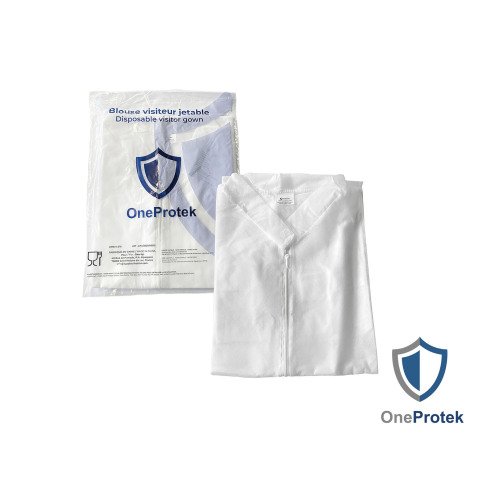 Blouse visiteur jetable blanche à fermeture éclair- Lot de 10