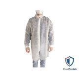 Blouse visiteur jetable blanche à zipper, fermeture éclair- Lot de 10