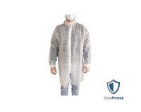 Blouse visiteur jetable blanche à zipper, fermeture éclair- Lot de 10