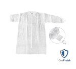 Blouse visiteur jetable blanche à fermeture éclair- Lot de 10