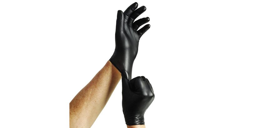 Gants jetables vinyle Extra Black Spontex, non poudré, noir - Boîte de 100 gants