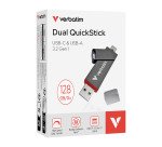Verbatim clé USB Dual QuickStick 128 Go Usb 2.0 (Usb-A), Usb 3.2 (USB-C) Gris
