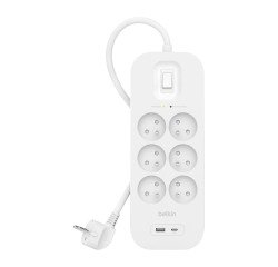 Belkin Connect multiprise parafoudre 6 prises avec interrupteur et 2 ports USB-A et USB-C 2 m