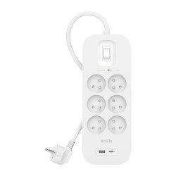 Belkin Connect multiprise parafoudre 6 prises avec interrupteur et 2 ports USB-A et USB-C 2 m