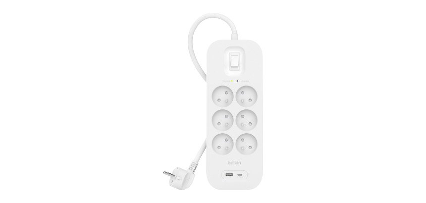 Belkin Connect multiprise parafoudre 6 prises avec interrupteur et 2 ports USB-A et USB-C 2 m