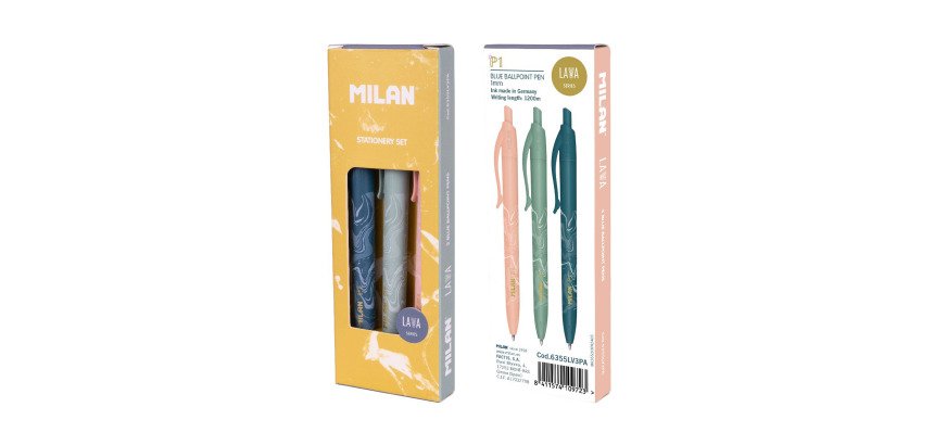 Caja regalo serie Lava con 3 bolígrafos P1 tinta azul MILAN