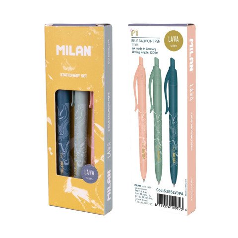 Caja regalo serie Lava con 3 bolígrafos P1 tinta azul MILAN