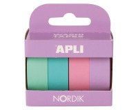 Ruban adhésif déco couleurs pastel assorties - Largeur 15 mm x Longueur 10 m - Étui de 4