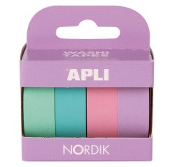Decorative adhesive tape assorted pastel colors - Width 15 mm x Length 10 m - Pack of 4