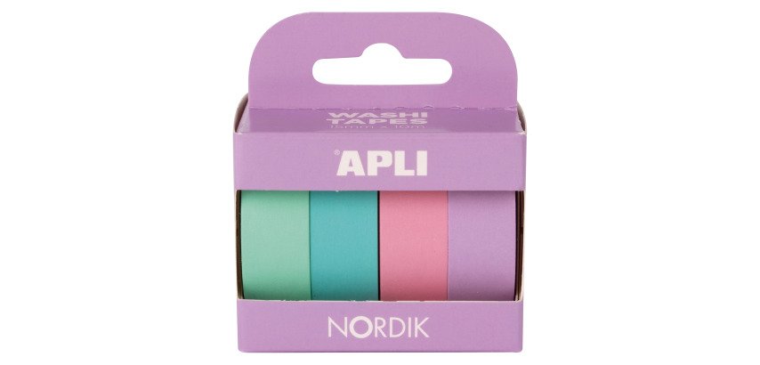 Ruban adhésif déco couleurs pastel assorties - Largeur 15 mm x Longueur 10 m - Étui de 4