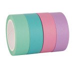 Ruban adhésif déco couleurs pastel assorties - Largeur 15 mm x Longueur 10 m - Étui de 4