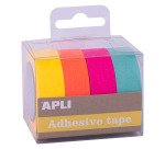 Ruban adhésif déco couleurs fluo assorties - Largeur 15 mm x longueur 10 m - Étuis de 4