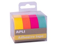 Ruban adhésif déco couleurs fluo assorties - Largeur 15 mm x longueur 10 m - Étuis de 4