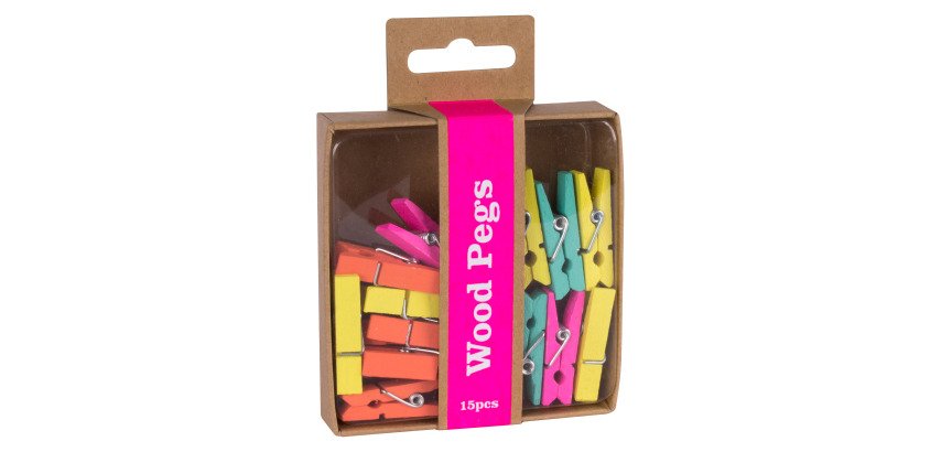 Wooden pegs assorted colors Apli - Box of 15