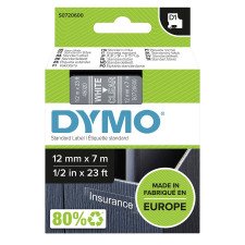 Ruban polyester Dymo D1 12 mm S0720600 transparent écriture blanche