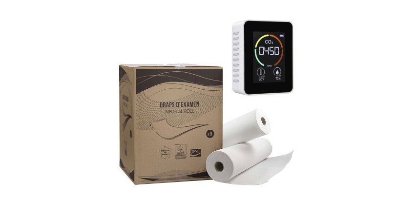 Pack drap d'examen Supersoft prédécoupé 50 x 37,5 cm - 3 x cartons de 9 rouleaux + 1 détecteur C02 Bohémic OFFERT