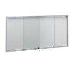 Vitrine d'intérieur portes coulissantes fond laqué gris clair H 65 x L 132 cm- 12 feuilles A4