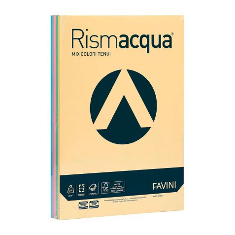 Carta A4 Favini Rismacqua mix multicolore 200g - colori tenui assortiti - risma da 125 fogli - Cartoncino per stampa e fotocopie