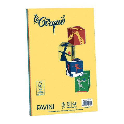 Carta A4 Favini Le Cirque mix 4 multicolori 80g - colori forti assortiti - risma da 200 fogli - Cartoncino per stampa e fotocopie