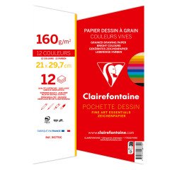 Hoesje met tekenpapier met korrel A4 12 vel 160g assorti levendige kleuren