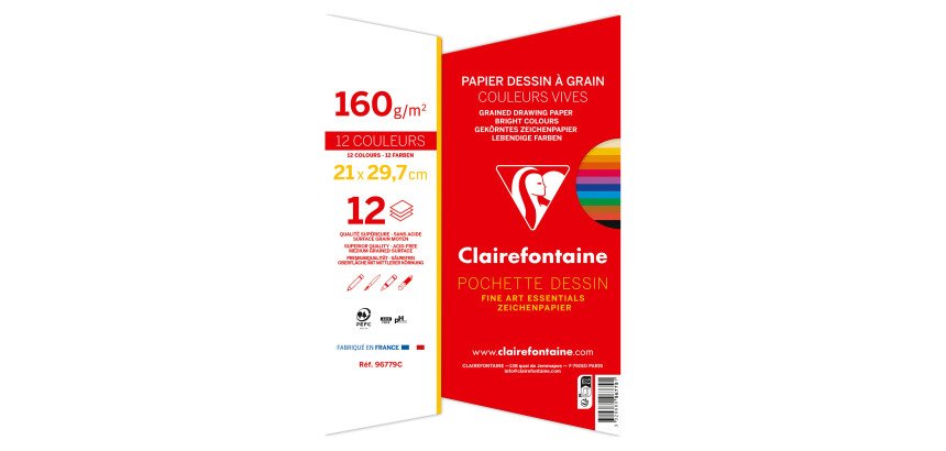 Pochette 12 feuilles papier dessin couleurs vives assorties A4 160 g