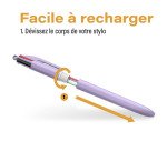 Stylos bille Bic 4 couleurs pastel monochrome rétractable pointe 1 mm - écriture moyenne - Boîte de 12