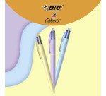 Stylos bille Bic 4 couleurs pastel monochrome rétractable pointe 1 mm - écriture moyenne - Boîte de 12
