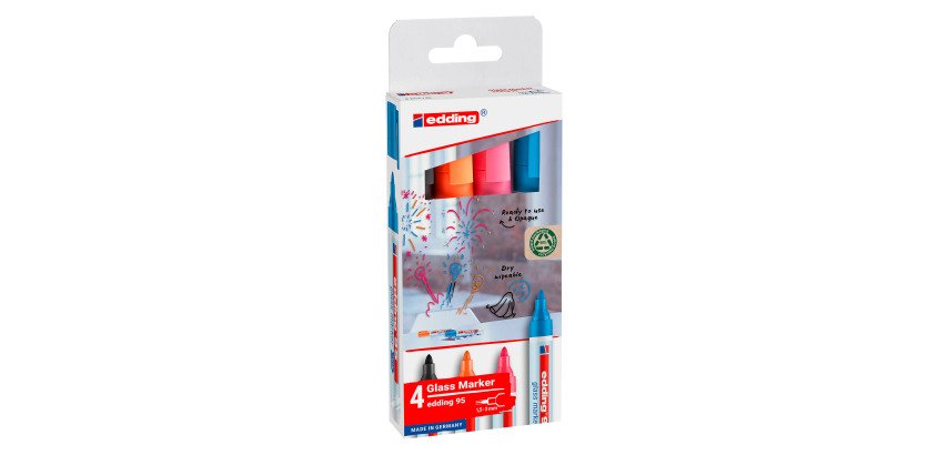 Marqueur effaçable Edding E95 pointe ogive 1,5 à 3 mm - Pochette de 4