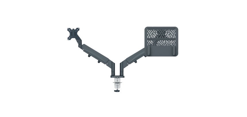 Bras support écran et ordinateur portable double Leitz Ergo à faible encombrement  - gris foncé
