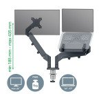 Bras support écran et ordinateur portable double Leitz Ergo à faible encombrement  - gris foncé