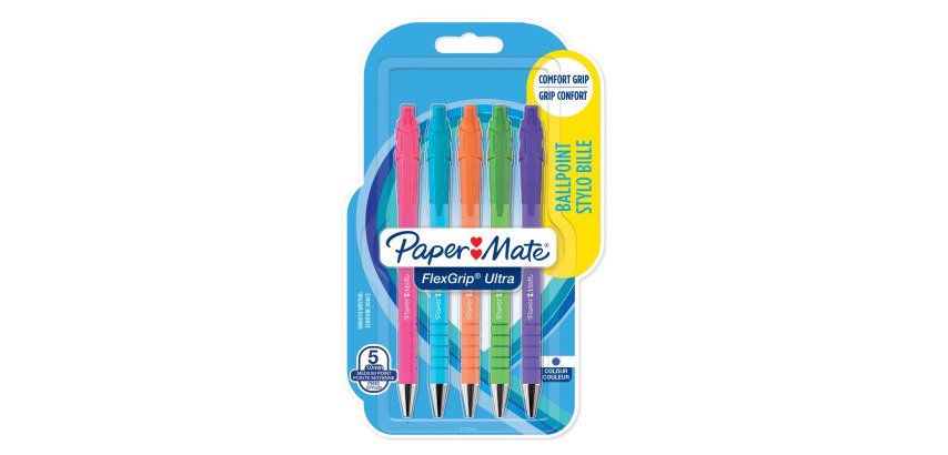 Bolígrafo retráctil Papermate Flexgrip Brights, punta de 1 mm - punta media - Paquete de 5
