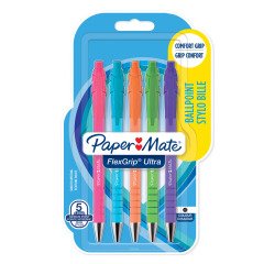 Bolígrafo retráctil Papermate Flexgrip Brights, punta de 1 mm - punta media - Paquete de 5