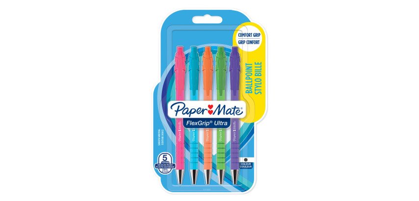Retractable Papermate Flexgrip Brights ballpoint pen 1 mm tip - medium writing - Pack of 5