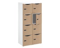 Casillero de oficina con 8 compartimentos, cuerpo blanco - Altura 170,9 cm - Puertas melaminadas - Cerradura con código + llave de emergencia