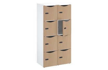 Casillero de oficina con 8 compartimentos, cuerpo blanco - Altura 170,9 cm - Puertas melaminadas - Cerradura con código + llave de emergencia