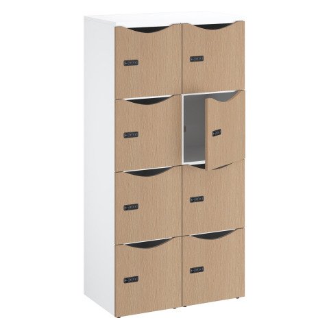 Casillero de oficina con 8 compartimentos, cuerpo blanco - Altura 170,9 cm - Puertas melaminadas roble