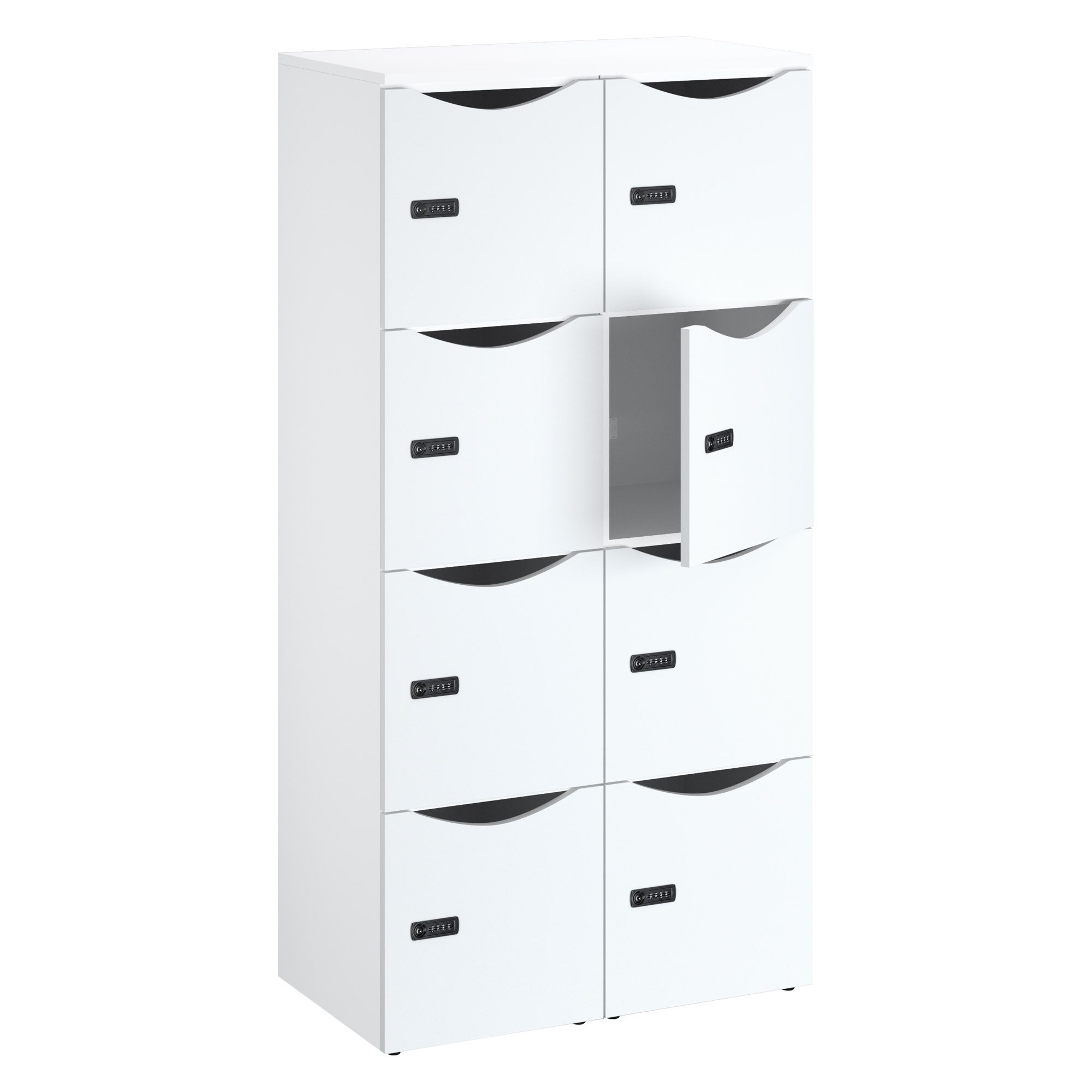 Casier bureau lockers 8 cases corps blanc - H 170,9 cm - portes mélaminées -serrure à code + clé de secours