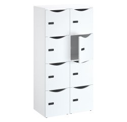 Desk locker 8 compartments white body - H 170.9 cm - melamine doors - code lock + spare key