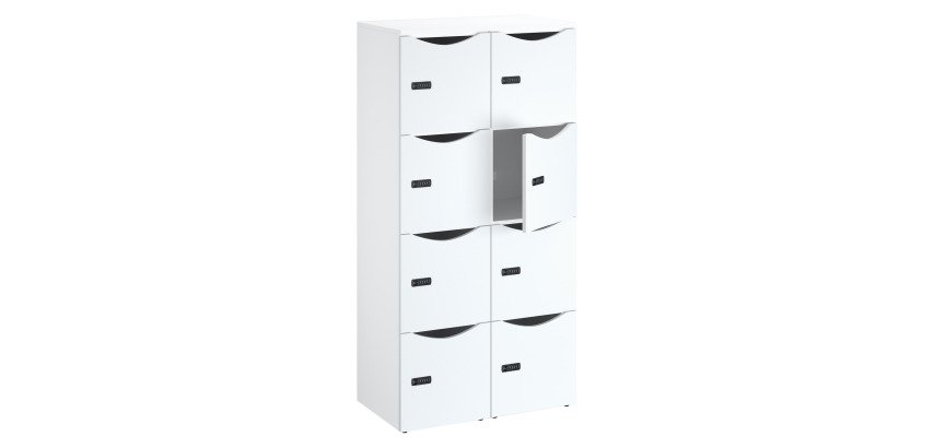 Casier de bureau bois Lockers 8 cases corps blanc - H 170,9 cm - portes mélaminées -serrure à code + clé de secours
