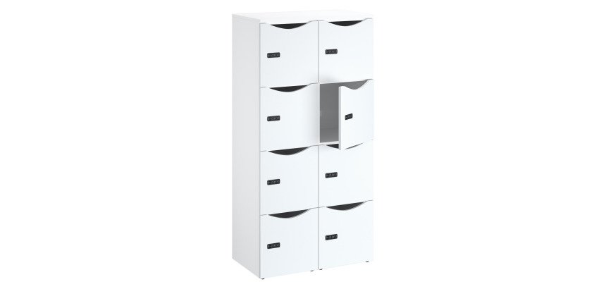 Casier bureau lockers 8 cases corps blanc - H 170,9 cm - portes mélaminées -serrure à code + clé de secours