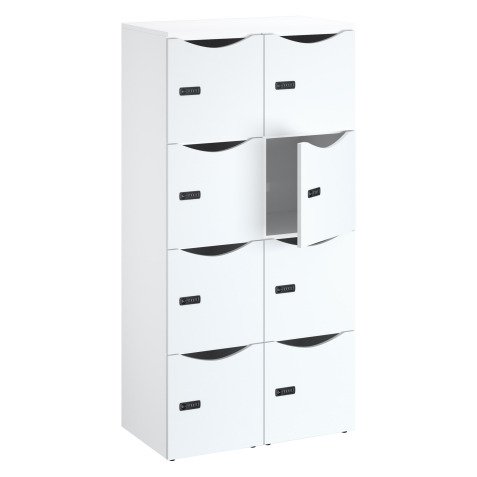 Casier bureau lockers 8 cases corps blanc - H 170,9 cm - portes mélaminées -serrure à code + clé de secours