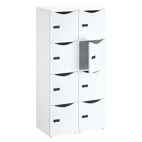 Casillero de oficina con 8 compartimentos, cuerpo blanco - Altura 170,9 cm - Puertas melaminadas blanco