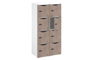 Casillero de oficina con 8 compartimentos, cuerpo blanco - Altura 170,9 cm - Puertas melaminadas - Cerradura con código + llave de emergencia